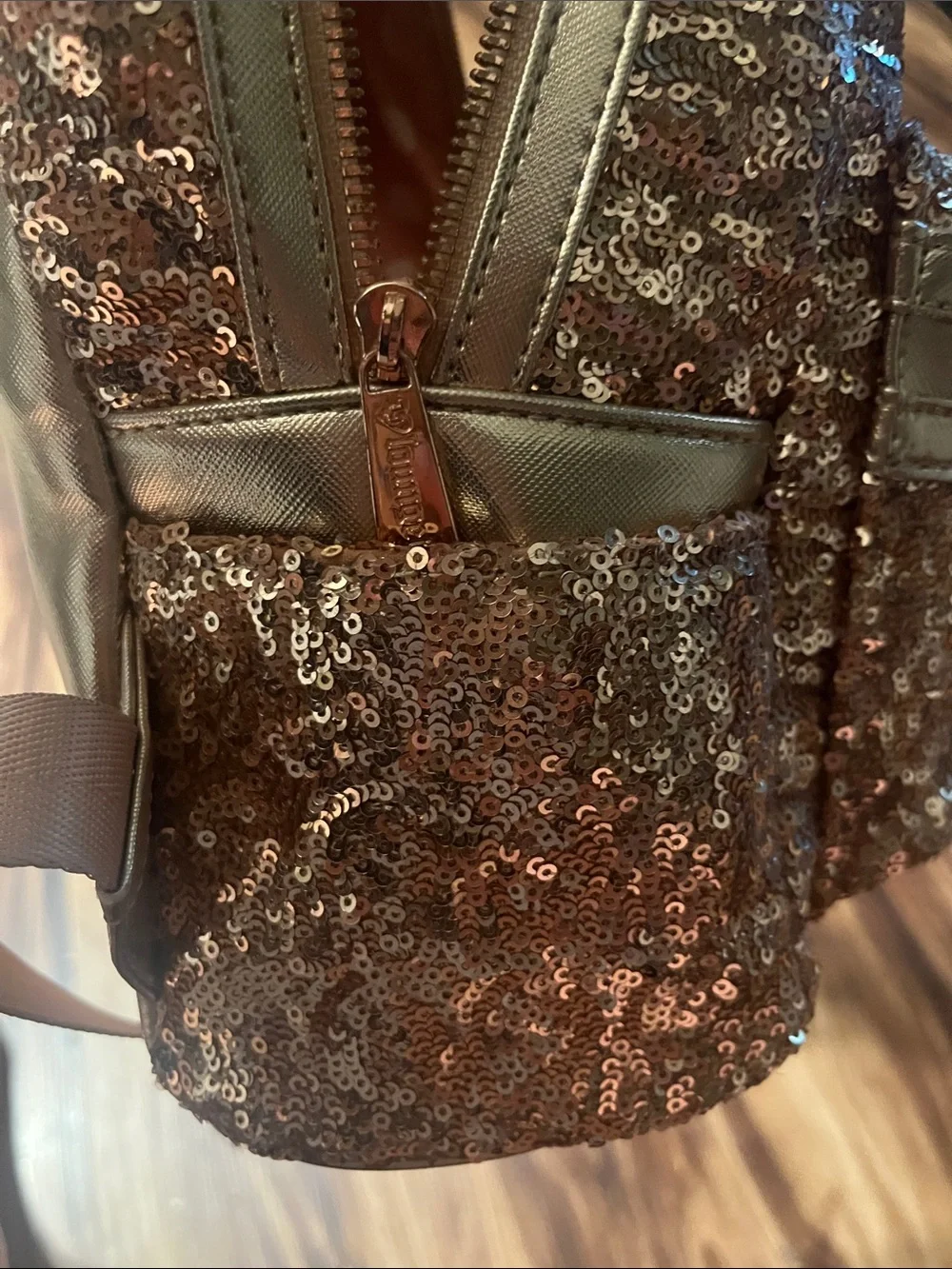 Loungefly Rose Gold Sequin Mini Backpack with Metallic Bow